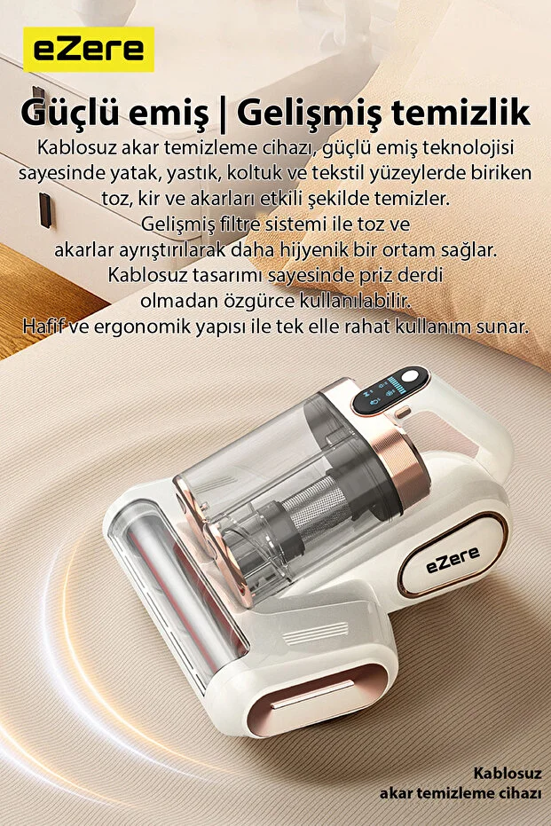 DustAway 17000Pa Güçlü Kablosuz Akar ve Toz UV Işıklı Yatak ve Koltuk Temizleyici